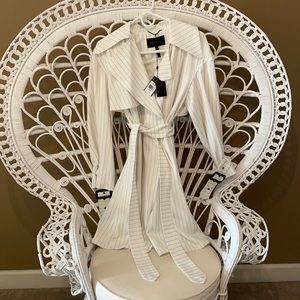 NWT XXS BCBG Aurora white pinstripe belted trench jacket